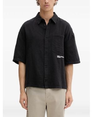 KARL LAGERFELD Logo-Embroidered Chest-Pocket Shirt - Black