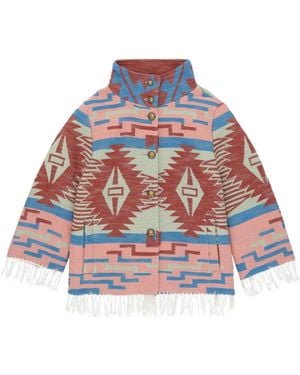 Fortela Fringed Geometric Cotton Jacket - White