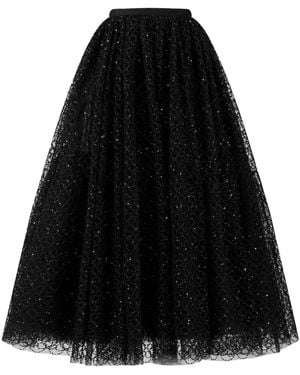 Giambattista Valli Crystal-Embellished Embroidered-Tulle Skirt - Black