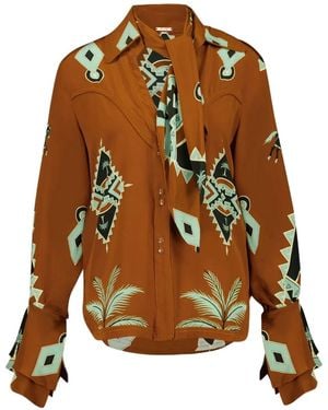 Johanna Ortiz Geometric-Print V-Neck Shirt - Brown