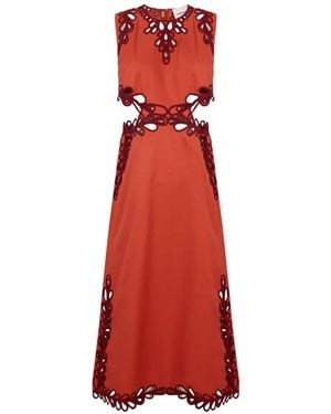 Antik Batik Robe Mi-Longue Brodée À Découpes - Red