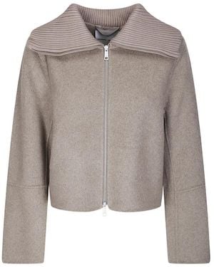 Samsøe & Samsøe Sacleo Ribbed-Collar Zip-Up Jacket - Grey