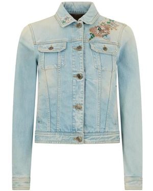 Moorer Jeansjacke Mit Blumenstickerei - Blau