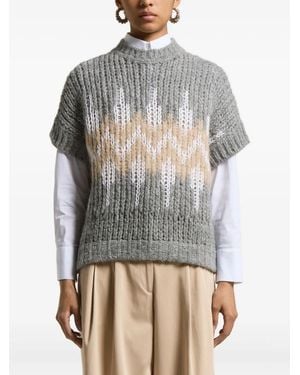 Peserico Short-Sleeve Geometric-Pattern Vest - Gray