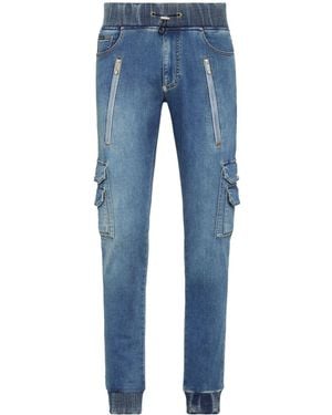 Philipp Plein Cargo Stretch-Denim Skinny Jeans - Blue