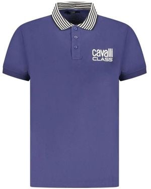 Roberto Cavalli Striped-Collar Polo Shirt - Blue