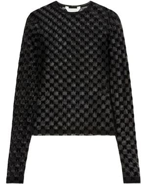 Palm Angels Monogram-Pattern Tulle Top - Black