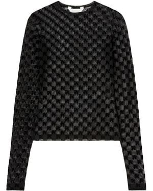 Palm Angels Monogram-Pattern Tulle Top - Black