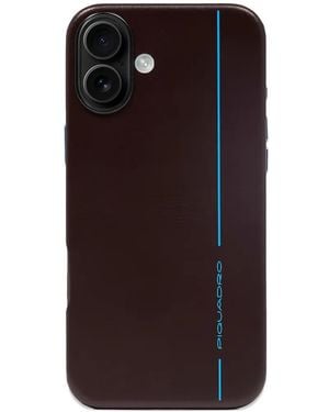 Piquadro Grained Leather Iphone 16 Plus Cover - Black