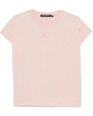 KARL LAGERFELD Logo-Embroidered T-Shirt - Pink