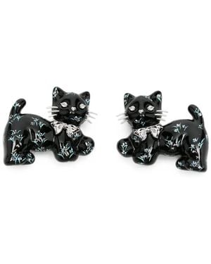 YVMIN Floral-Print Cat-Shaped Hair Clips - Black