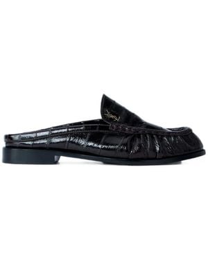Saint Laurent Croc-Effect Leather Mules - Black