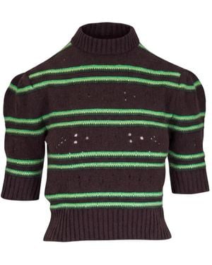 Marni Striped Pointelle-Knit Cashmere Sweater - Green