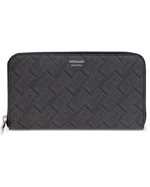 Ferragamo Cartera Con Monograma Y Cremallera - Gris