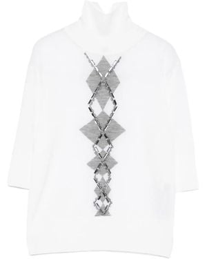 Ermanno Scervino Bead-Embellished Diamond-Pattern T-Shirt - White
