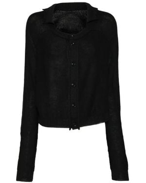 Y's Yohji Yamamoto Collared Contrast Detail Cardigan - Black