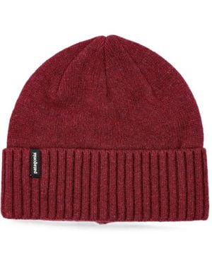 Patagonia Ribbed-Knit Logo-Patch Beanie Hat - Red