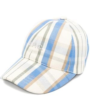 A.P.C. Check-Pattern Logo-Embroidered Baseball Cap - Blue