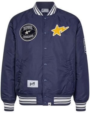 A Bathing Ape X Stadium Goods /Ivory" Varsity Jacket - Blue