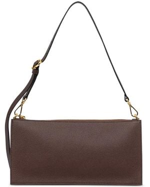 Pollini Pebble-Textured Logo-Patch Shoulder Bag - Brown