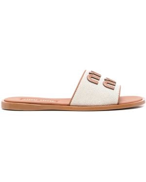 Miu Miu Slippers Met Logo - Roze