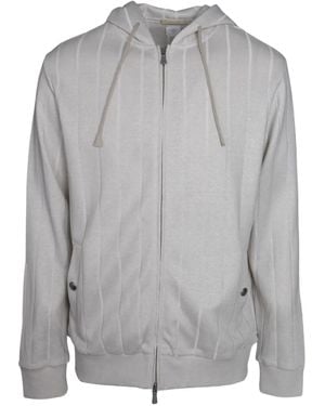 Eleventy Striped Zip-Up Hoodie - Grey