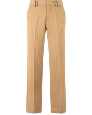 Roberto Cavalli Striped Virgin Wool Trousers - Natural