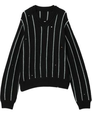Adererror Bead-Embellished Striped Jumper - Black