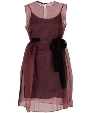 LA ROSE Sheer-Panel Bow-Detail Mini Dress - Purple