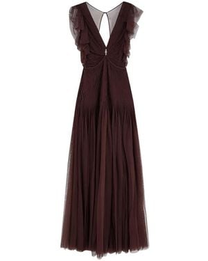 Elisabetta Franchi Ruffled V-Neck Maxi Dress - Purple