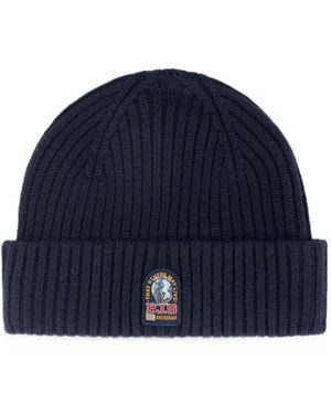 Parajumpers Logo-Patch Ribbed-Knit Beanie Hat - Blue