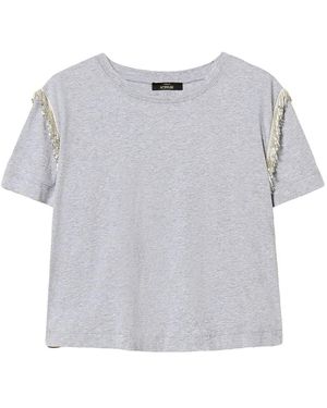 Twinset Beaded-Fringe Cotton T-Shirt - Grey