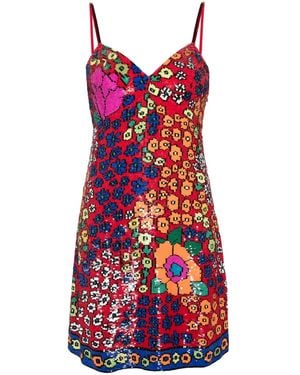 Ashish Robe Brodée De Sequins À Fleurs - Rouge