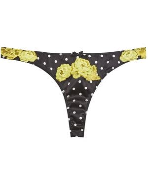 Fleur du Mal Juliet Lace-Trim Polka-Dot Thong - Black