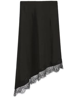 B+ AB Lace-Trim Asymmetric Midi Skirt - Black