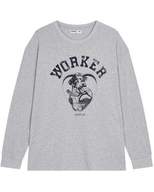 OPEN YY Dog-Graphic Long-Sleeve T-Shirt - Gray