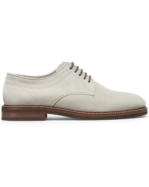 Brunello Cucinelli Panelled Suede Derby Shoes - White