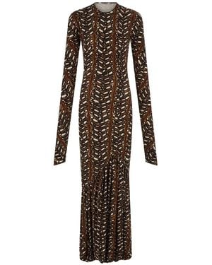 Ferragamo Maxikleid Mit Blatt-Print - Weiß