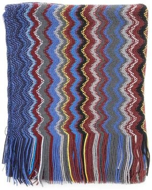 Missoni Zigzag-Knit Fringed Scarf - Blue