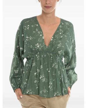 Samsøe & Samsøe Floral-Print Puff-Sleeve Blouse - Green