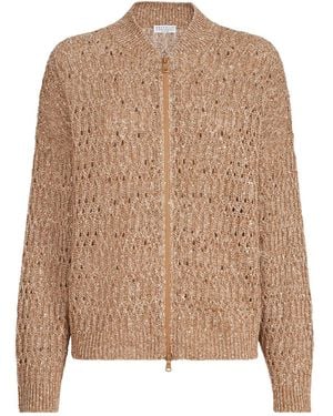Brunello Cucinelli Sequin Braided Zipped-Cardigan - Brown