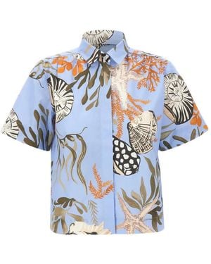 Marella Marine-Print Gathered Shirt - Blue