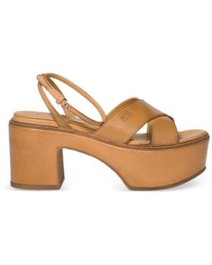 Miu Miu Leather Platform Sandals - Natural