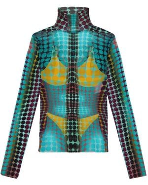 Jean Paul Gaultier High-neck Dots-print Top - Green
