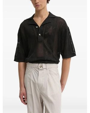 Nanushka Graphic-Pattern Mesh Polo Shirt - Black