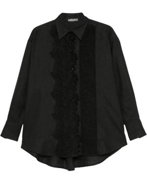 Ermanno Scervino Camisa De Lino Con Encaje Bordado - Negro