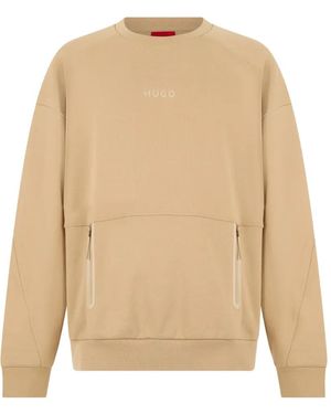 BOSS Logo-Print Zip-Pockets Sweatshirt - Natural