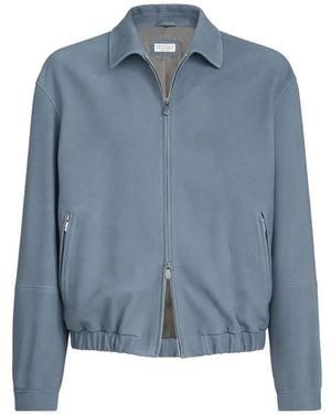 Brunello Cucinelli Zip-Up Light- Leather Jacket - Blue