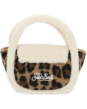MC2 Saint Barth Gilda Leopard-Print Faux-Shearling Shoulder Bag - White