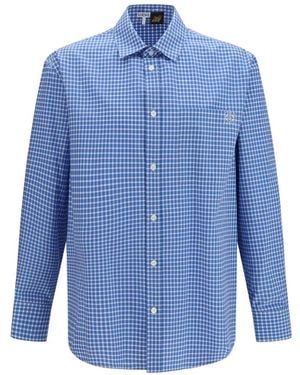 Loewe Textured Cotton Check Shirt - Blue
